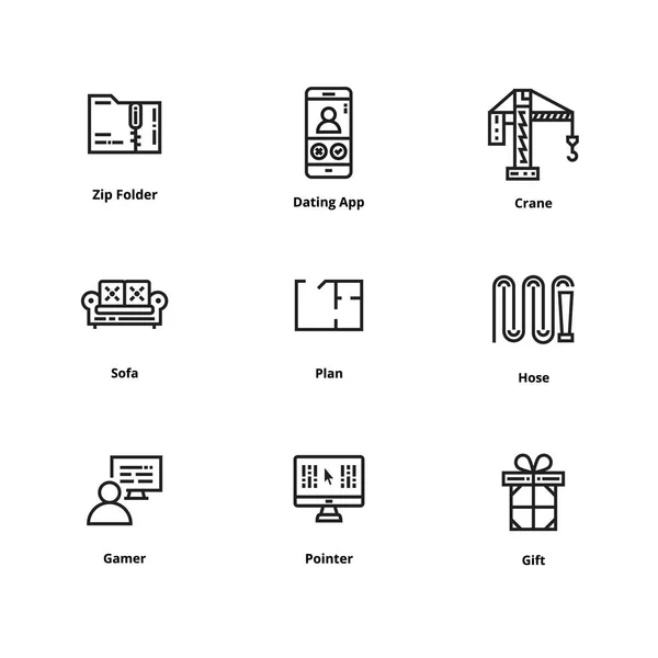 9 icônes de ligne d'interface utilisateur — Image vectorielle