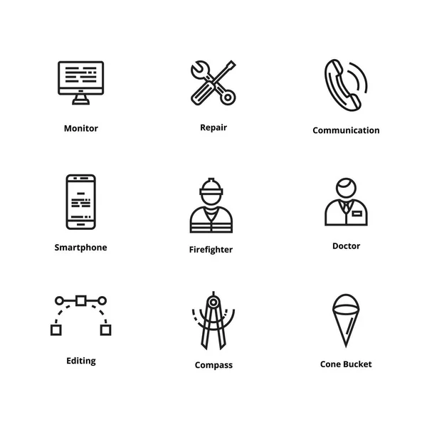9 iconos de línea de interfaz de usuario — Vector de stock