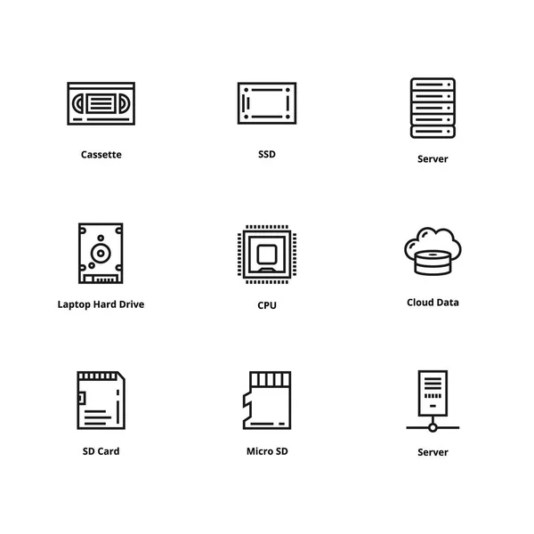 9 Iconos de línea de memoria — Vector de stock