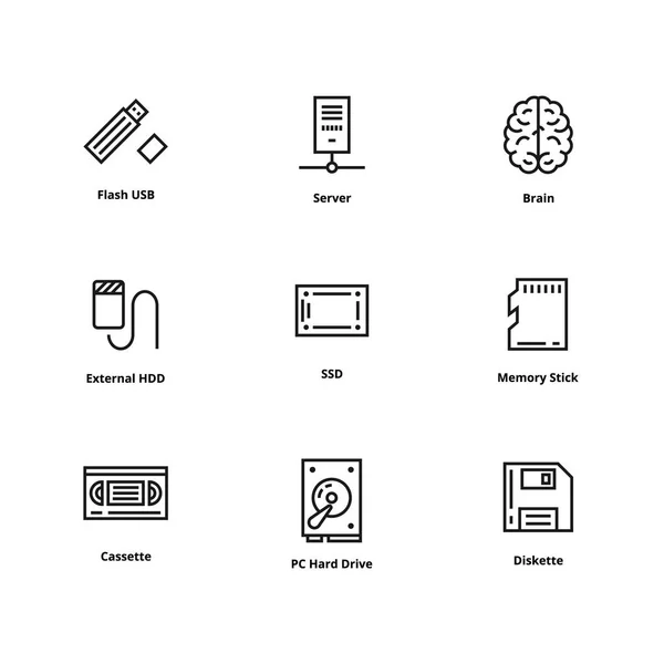 9 icônes de ligne de mémoire — Image vectorielle