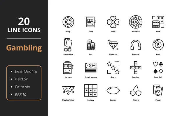 20 Iconos de línea de apuesta — Archivo Imágenes Vectoriales