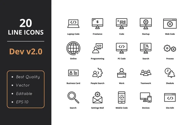 Iconos de línea de desarrollo — Vector de stock