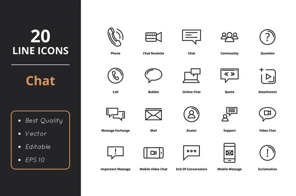 20 チャット ライン アイコン — ストックベクタ
