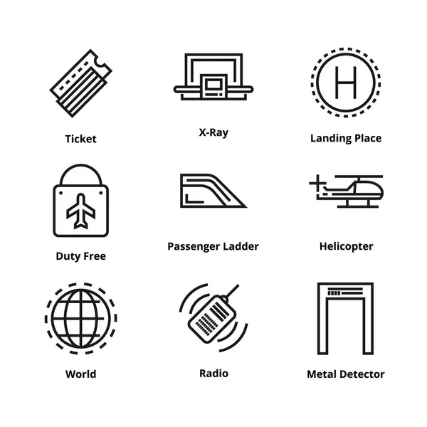 9 Symbole der Flughafenlinie — Stockvektor