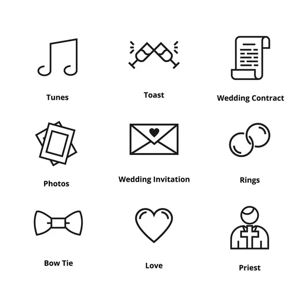 9 icônes ligne de mariage — Image vectorielle
