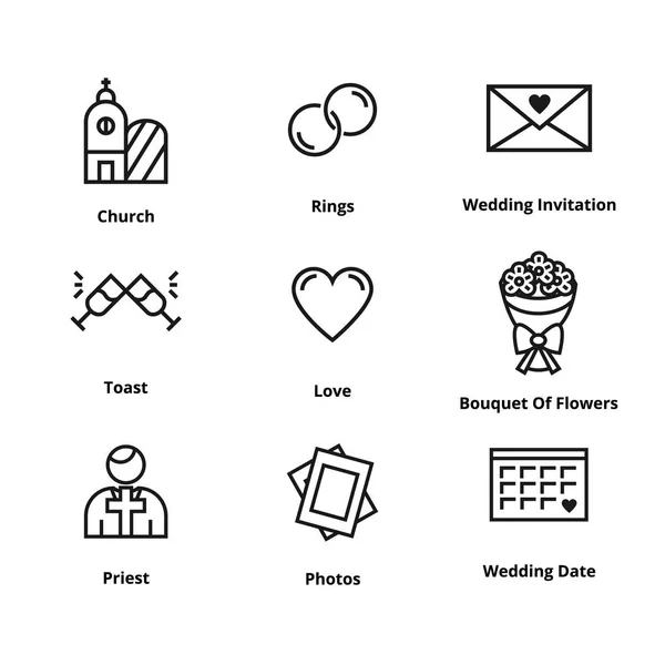 9 iconos de línea de boda — Vector de stock