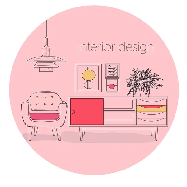 Vector living room furniture illustration. logo. — Stock Vector