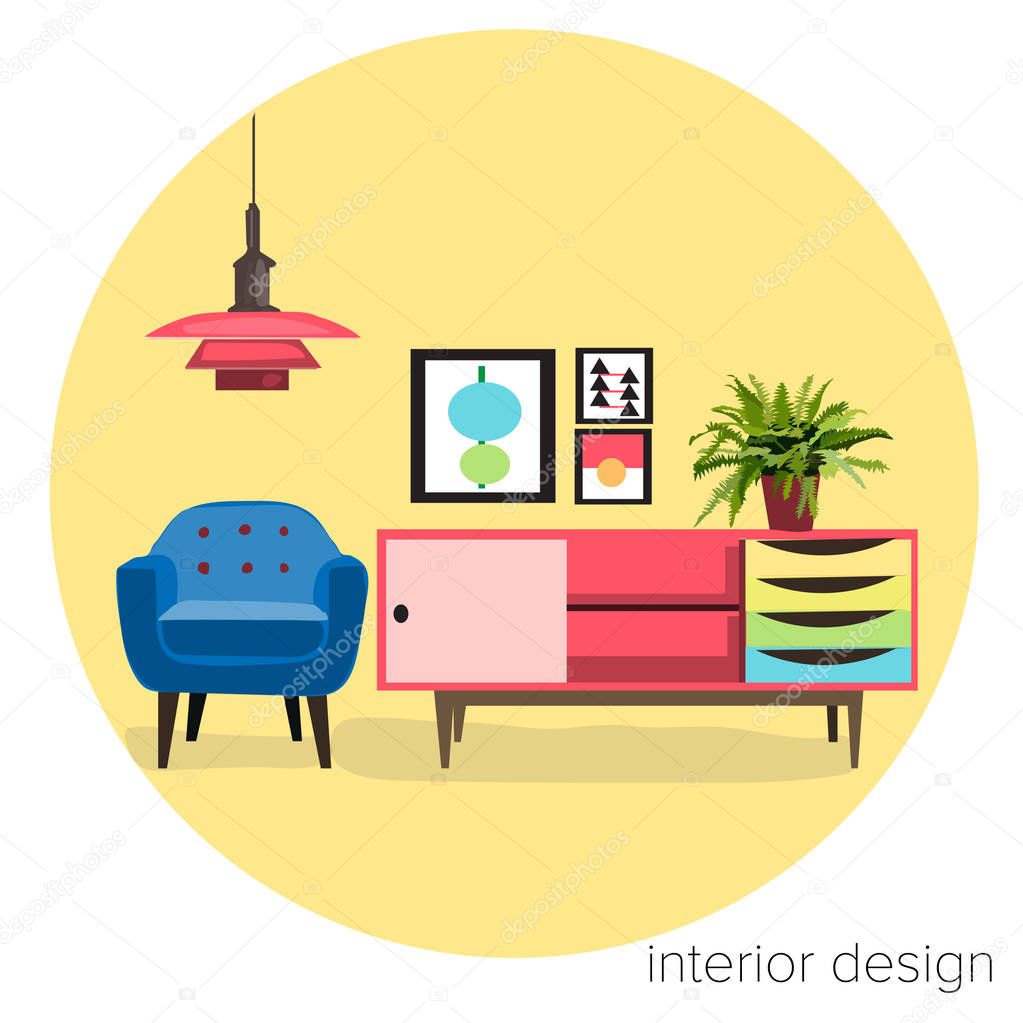 Mid century modern living room furniture.