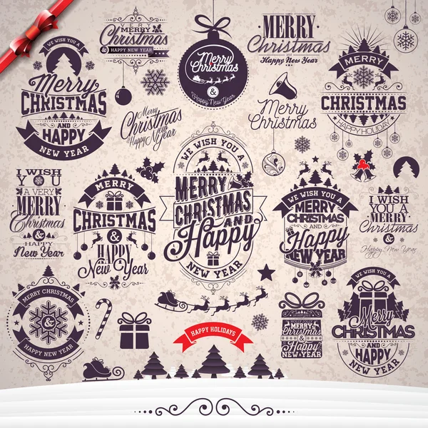 Vektor frohe Weihnachten und ein glückliches neues Jahr Illustration mit typografischem Design auf Winter Landschaft Hintergrund eingestellt. — Stockvektor