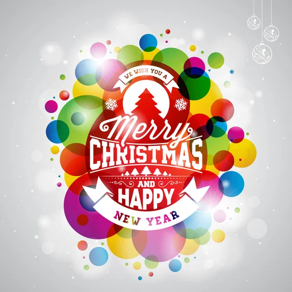 Vector Merry Christmas Holiday illustration with typography design on abstract shiny color background. — Stock Vector