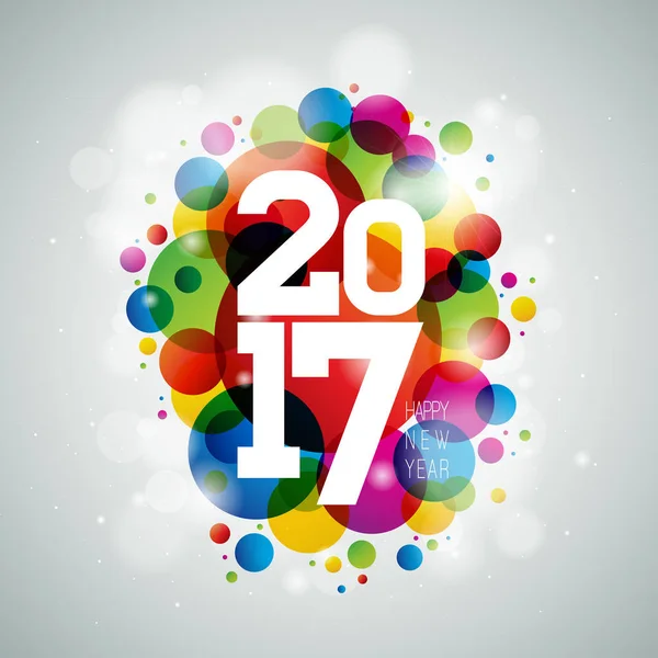 Vector Happy New Year celebration illustration with shiny 2017 text on color bubble background.