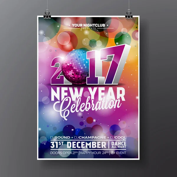 Célébration du Nouvel An Illustration de fête avec 2017 dessins de typographie de vacances avec boule disco sur fond couleur brillant . — Image vectorielle