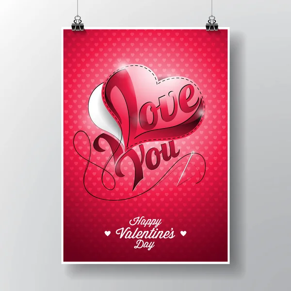 Vector Flyer illustration on a Valentine's Day theme with sewing hearth and needle on red background.