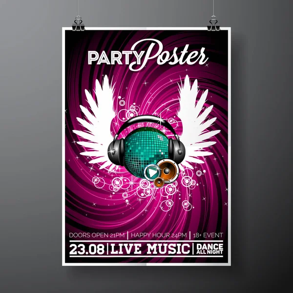 Vector Party Flyer Design con elementi musicali su sfondo grunge . — Vettoriale Stock