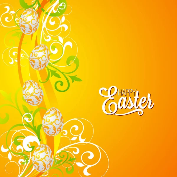 Vettore Pasqua Illustrazione con uova dipinte su sfondo floreale. — Vettoriale Stock