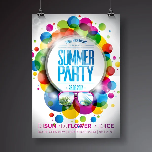 Vector zomer partij Flyer Design met typografisch ontwerp op abstracte kleur cirkels achtergrond. — Stockvector