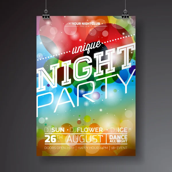 Vector Night Party Flyer Design avec design typographique sur fond de cercles de couleurs abstraits . — Image vectorielle