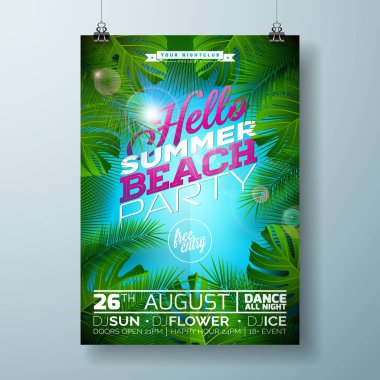 Vektör yaz plaj partisi el ilanı tasarım palm doğa zemin üzerine baskı tasarım ile yaprakları.