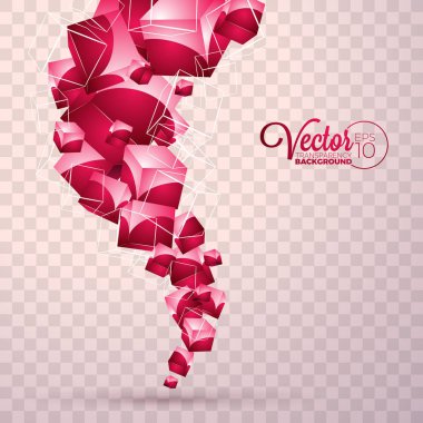 Soyut vektör kırmızı dalgalar küpleri tasarım şeffaf arka plan üzerinde.