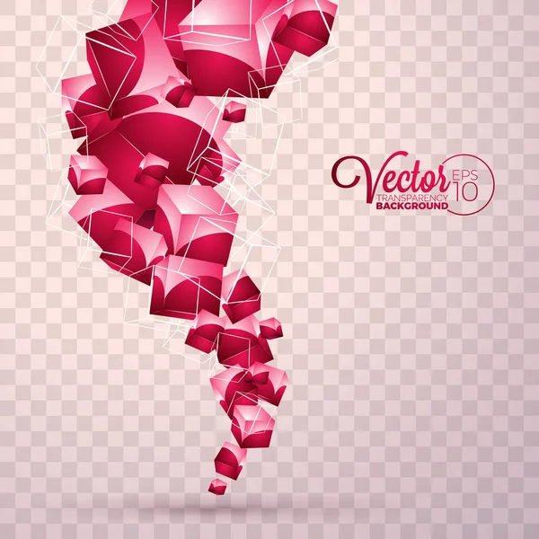 Soyut vektör kırmızı dalgalar küpleri tasarım şeffaf arka plan üzerinde.