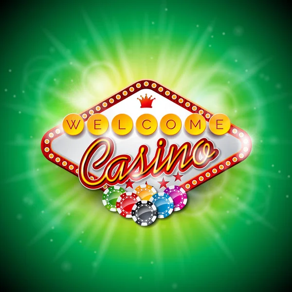 Vectorillustratie op een casino thema met chips en pokerkaarten spelen op donkere achtergrond kleur. — Stockvector