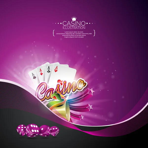 Illustration vectorielle sur un thème de casino avec des cartes de poker et des éléments de conception de jeu sur fond violet foncé . — Image vectorielle