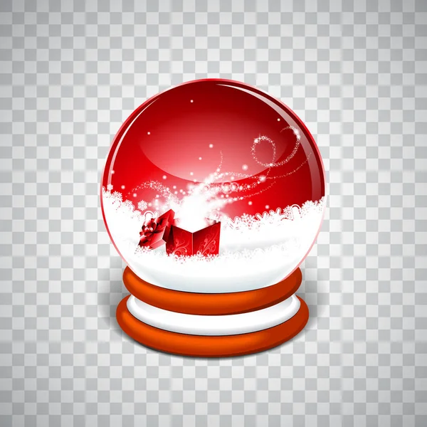 Illustration vectorielle de boule de neige réaliste avec boîte cadeau magique sur fond transparent. Noël objet isolé. — Image vectorielle