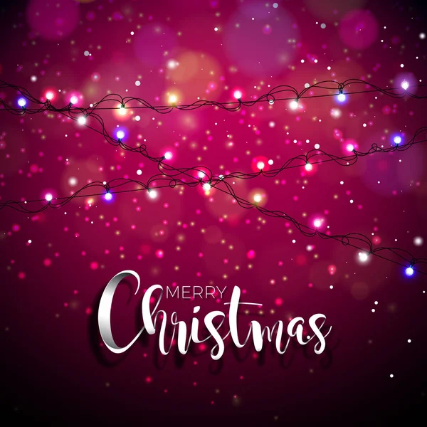 光るライトとタイポグラフィでクリスマステーマのベクトルイラスト。グリーティングカードのための創造的な休日のデザイン. — ストックベクタ