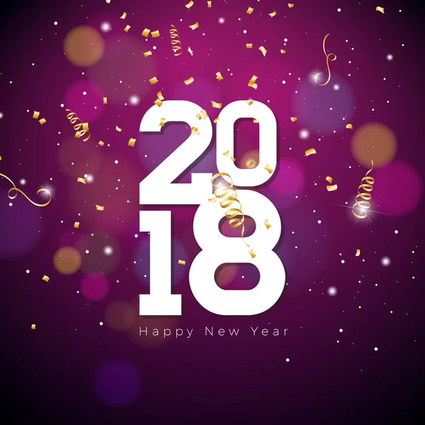 Vector Happy New Year 2018 Illustration on Shiny Lighting Blue Background with Typography. — Stock Vector