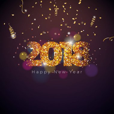 Yeni Yılınız kutlu olsun 2018 Parlak Işık Arkaplanı Typography Design ile İllüstrasyon.