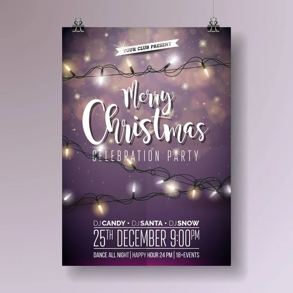 Vector Merry Christmas Party Design avec des éléments de typographie vacances et guirlande légère sur fond brillant. Fête Fliyer Illustration. SPE 10. — Image vectorielle