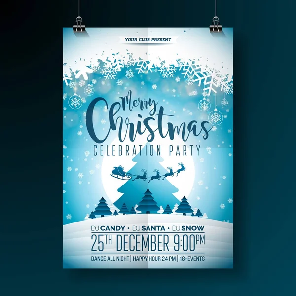 Vector Merry Christmas Party Design mit Feiertags-Typografie-Elementen und mehrfarbigen Zierkugeln auf glänzendem Hintergrund. Feierstunde. EPS 10. — Stockvektor