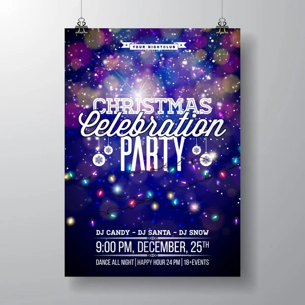 Vektor Veselé Vánoce Party Design s Holiday Typografie Prvky a Light Garland na lesklém pozadí. Oslava Fliyer Illustrace. EPS 10. — Stockový vektor