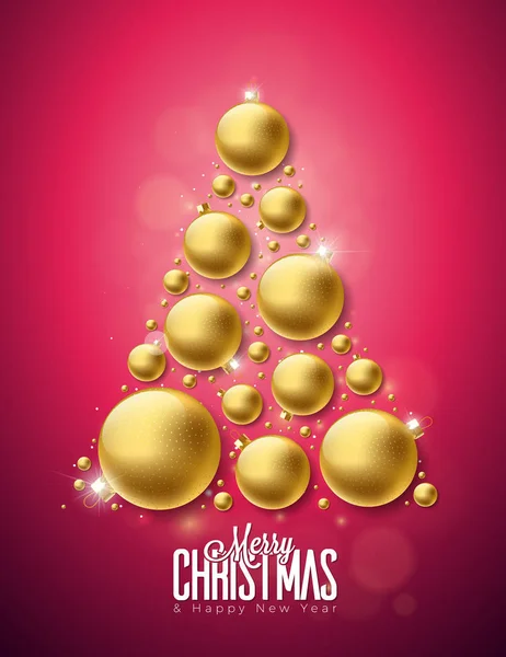 Вектор "Счастливого Рождества и Нового года" с золотыми орнаментальными стеклянными шарами на чистом фоне. Праздничный дизайн для поздравительных открыток, плакатов, баннеров. — стоковый вектор