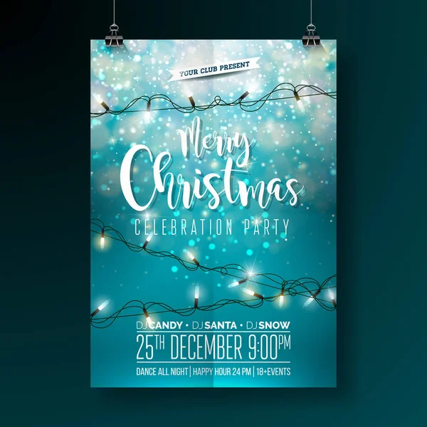 Vector Merry Christmas Party Design mit Holiday Typography Elementen und Lichtergirlanden auf glänzendem Hintergrund. Feierstunde. EPS 10. — Stockvektor