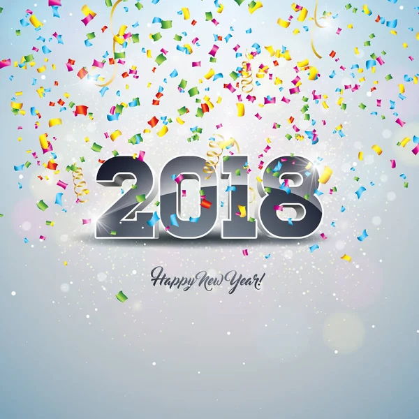 Happy New Year 2018 Illustration with 3d Number and Ornamental Ball on Shiny Confetti Background. Vector Holiday Design for Premium Greeting Card, Party Invitation or Promo Banner. — Stock Vector