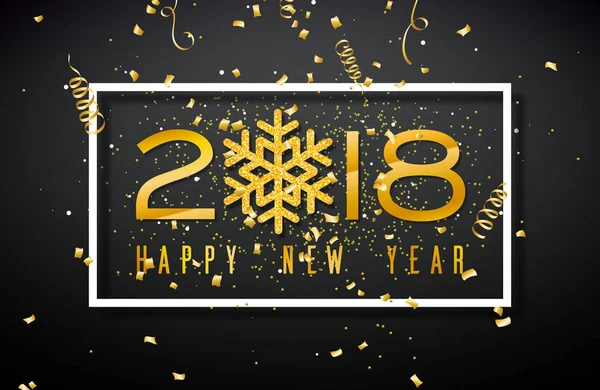 Happy New Year 2018 Illustration with Gold Number and Glittered Snowflake on Black Background. Vector Holiday Design for Premium Greeting Card, Party Invitation or Promo Banner. — Stock Vector