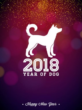 2018 Çin yeni yılı illüstrasyon parlak kutlama arka plan beyaz sembolü ile. Yıl köpek vektör tasarım tebrik kartı, promosyon afiş veya parti el ilanı.