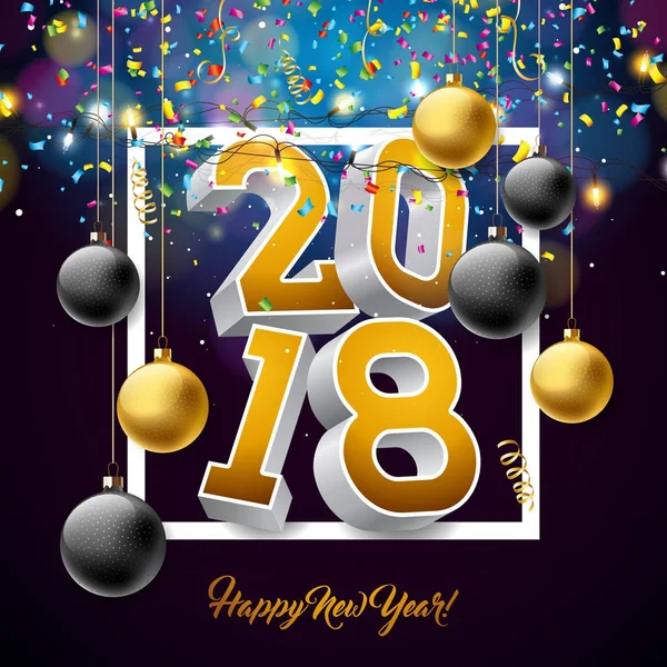 Вектор Happy New Year 2018 с 3d Number, Falling Confetti и Ornal Ball на Шинном фоне. S10. — стоковый вектор