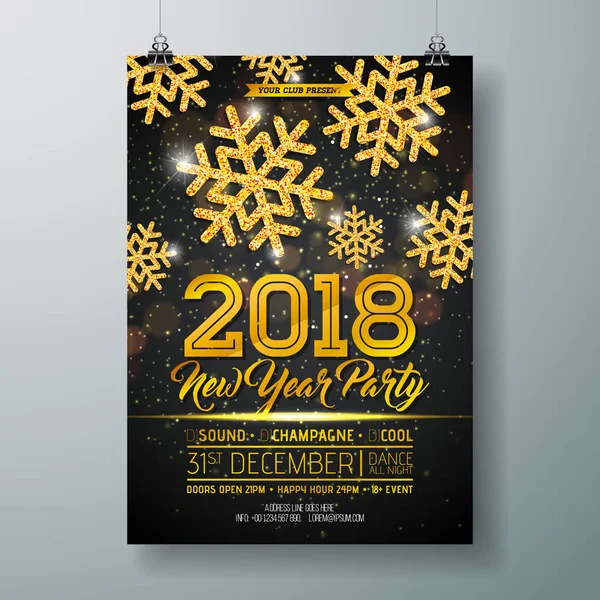 Yeni yıl partisi kutlama Poster şablonu illüstrasyon 3d 2018 numarası, disko topu ve parlak renkli arka plan üzerinde havai fişek ile. Vektör tatil Premium daveti ilanı veya promosyon afiş. — Stok Vektör