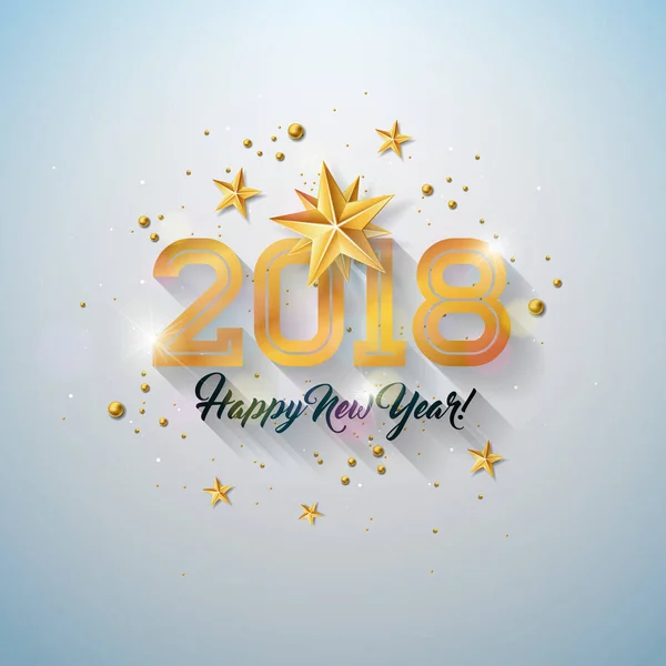 Happy New Year Illustration with Typography Letter, Gold Cutout Paper Star and Ornamental Ball on White Background. Vector Holiday Design for Premium Greeting Card, Party Invitation or Promo Banner. — Stock Vector