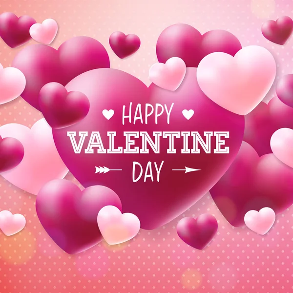 Happy Valentijnsdag ontwerp met rood hart op glanzende achtergrond. Vector Bruiloft en Liefde Thema Illustratie voor wenskaart, Party Invitation of Promo Banner. — Stockvector