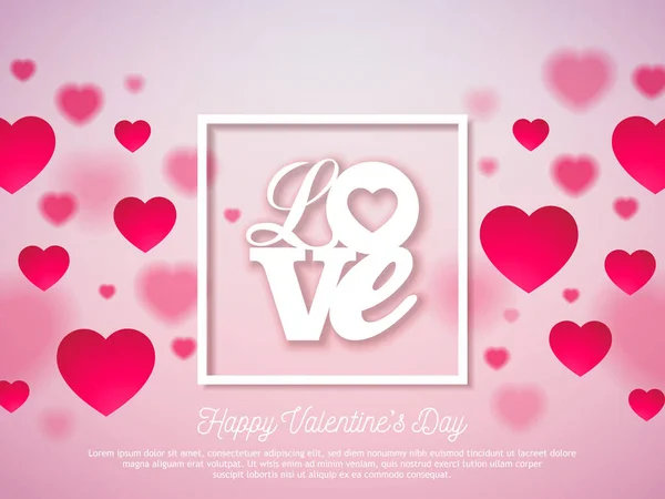 Valentijnsdag Ontwerp met rood hart en liefde Typografie Brief op glanzende roze achtergrond. Vector Bruiloft en Romantisch Thema Illustratie voor wenskaart, Party Invitation of Promo Banner. — Stockvector