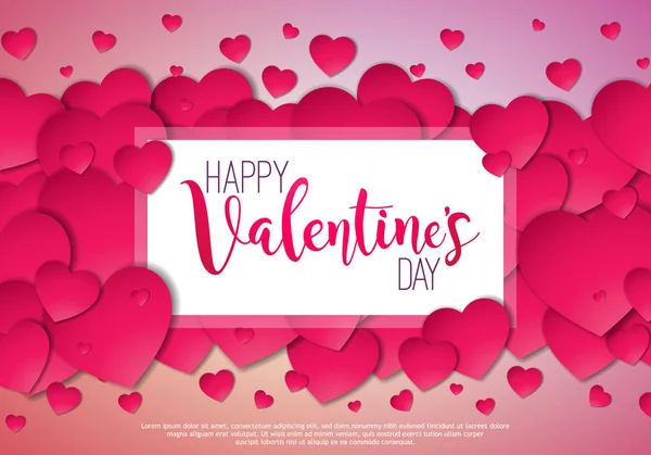 Happy Valentijnsdag ontwerp met rood hart op glanzende roze achtergrond. Vector Bruiloft en Liefde Thema Illustratie voor wenskaart, Party Invitation of Promo Banner. — Stockvector