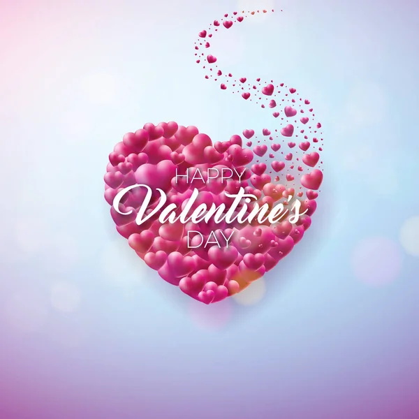 Valentines Day Design s červeným srdcem na lesklém pozadí. Vektorová svatba a romantická láska téma ilustrace pro blahopřání, pozvánka na večírek nebo promo nápis. — Stockový vektor