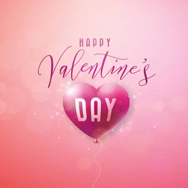 赤い風船ハートとピンクの背景のタイポグラフィ文字ハッピーバレンタインデー デザイン。結婚式やグリーティング カード、パーティの招待状やプロモーション バナーの愛のテーマ図をベクターします。. — ストックベクタ