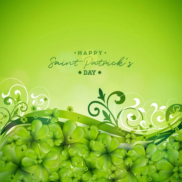Saint Patricks Day Bakgrund Design med gröna klöver blad. Irish Lucky Holiday Vector Illustration för gratulationskort, Party Inbjudan eller Promo Banner. — Stock vektor