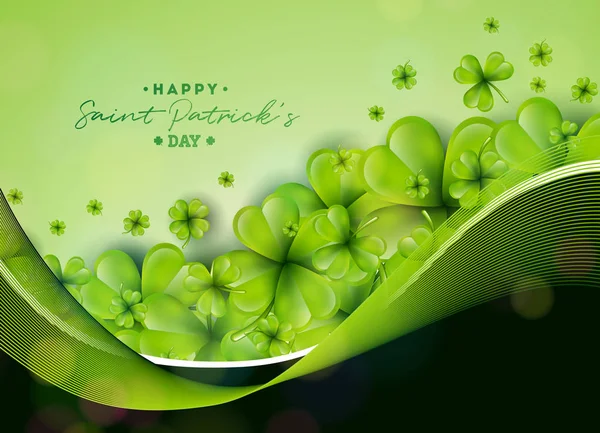 День Святого Патрика Фон дизайн с зеленым листком Clovers. Вектор ирландского праздника удачи для поздравительной открытки, приглашения на вечеринку или рекламного баннера. — стоковый вектор