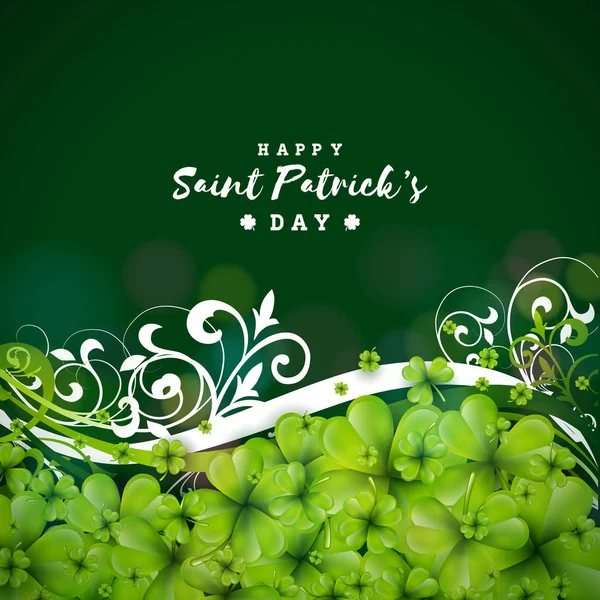 Saint Patricks Day Bakgrund Design med gröna klöver blad. Irish Beer Festival firande Holiday Design med typografi och Shamrock för gratulationskort, Party Inbjudan eller Promo Banner. — Stock vektor