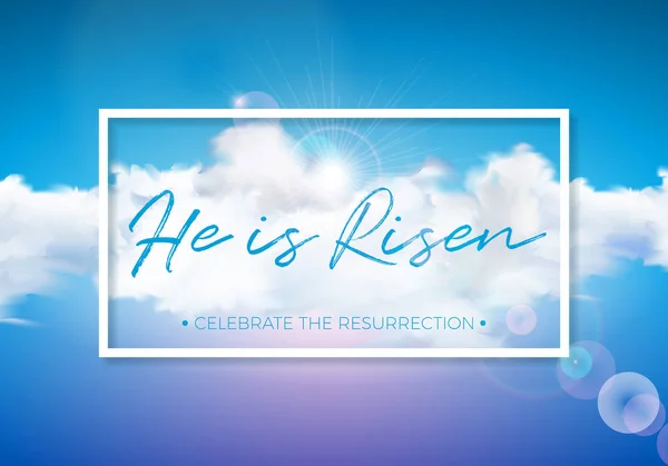 Ілюстрація Великодня з хмарою на фоні блакитного неба. Він воскрес. Векторний християнський релігійний дизайн для воскресіння . — стоковий вектор